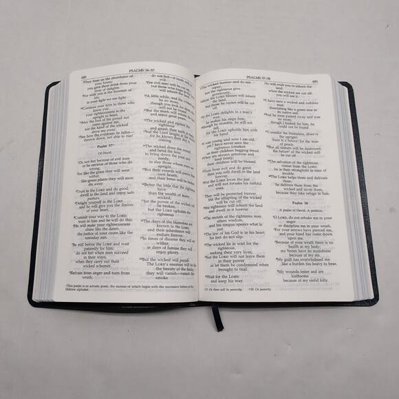 Seniors Devotional Bible NIV Zondervan Navy Bonded Leather Large Print Silver - Picture 9 of 11